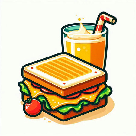 Hamburger and juice. Vector illustration. Isolated on white background.のイラスト素材