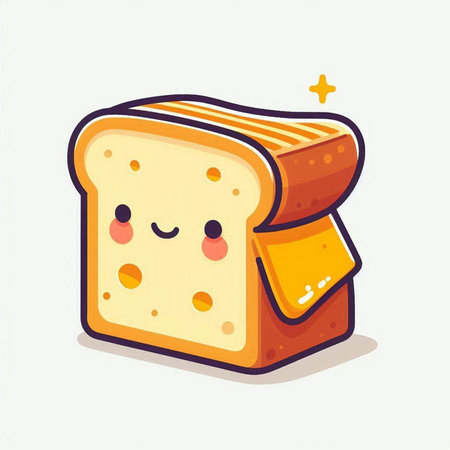 Cute cartoon bread. Vector illustration of a funny food character.のイラスト素材