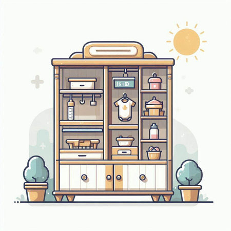 Coffee shop vector illustration in flat line style. Furniture store design element.のイラスト素材