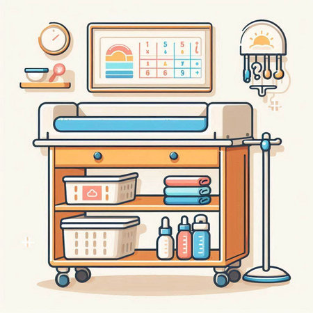 Laundry room with furniture and equipment. Vector illustration in flat styleのイラスト素材