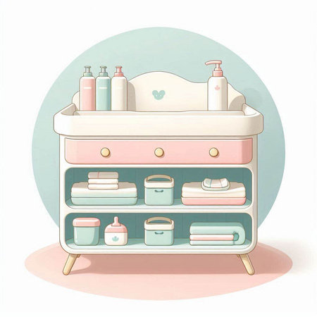 Illustration of a shelf with cosmetics in pastel colors, vectorのイラスト素材