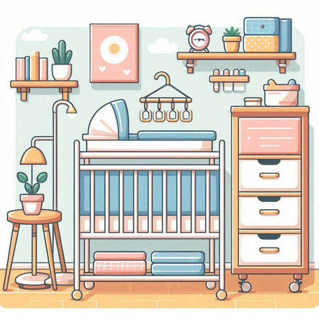 Illustration of a Baby Room Interior with Furniture and Furnitureのイラスト素材