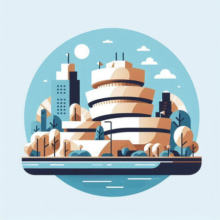 Modern city landscape with skyscrapers. Vector illustration in flat styleのイラスト素材