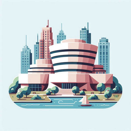Modern city landscape with skyscrapers and river. Vector illustration.のイラスト素材