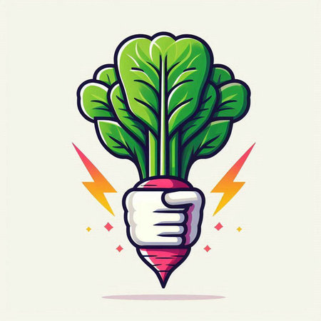 Vector illustration of a radish in flat style. Energy concept.のイラスト素材