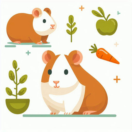 Hamster vector illustration. Cute hamster with different vegetables.のイラスト素材