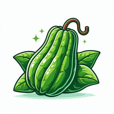 Cucumber fruit isolated on white background. Vector illustration in cartoon style.のイラスト素材