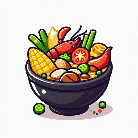 Vegetable soup in bowl. Cartoon style. Vector illustration.のイラスト素材