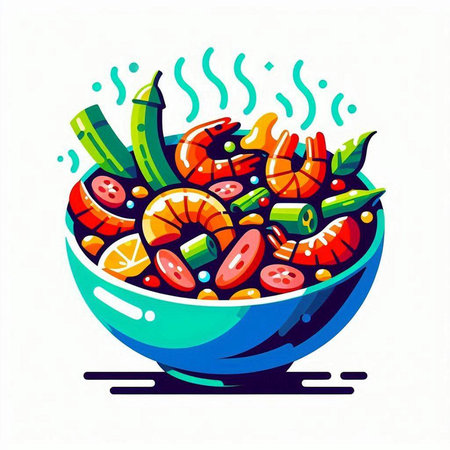 Vegetable salad in a bowl. Vector illustration on white background.のイラスト素材