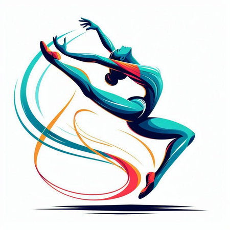 Silhouette of a girl dancing in the jump. Vector illustrationのイラスト素材