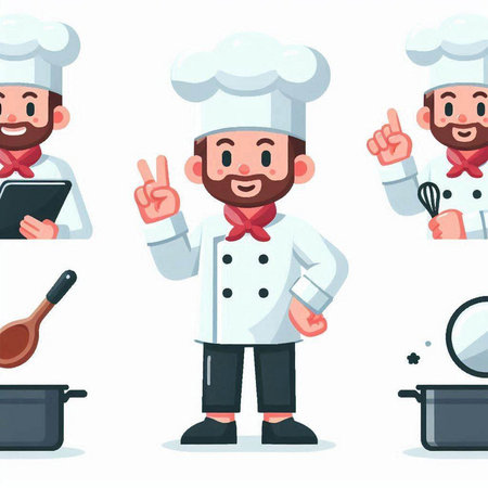 Chef character vector design. Cartoon illustration of chef character vector design for webのイラスト素材