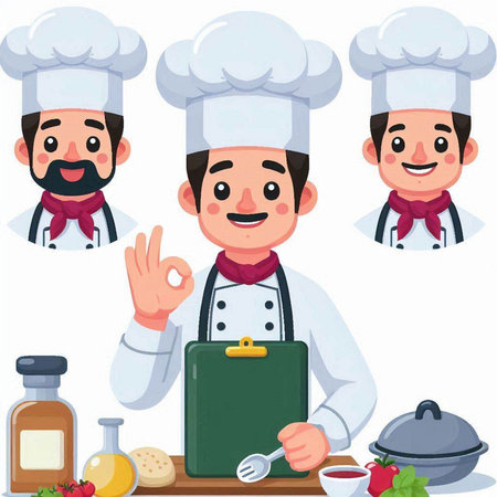 Cartoon chef character. Vector illustration isolated on a white background.のイラスト素材
