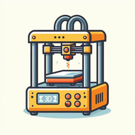 3d printer machine. Vector illustration in flat style. Isolated on white background.のイラスト素材