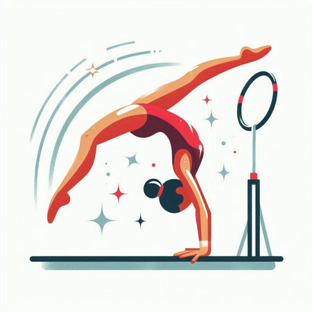 Gymnast in red sportswear. Vector illustration.のイラスト素材