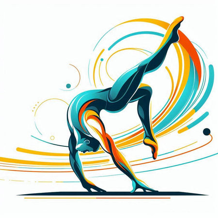 Yoga pose, woman silhouette. Abstract colorful background. Vector illustration.のイラスト素材