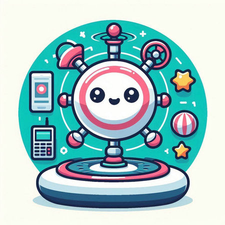 Cute cartoon robot. Vector illustration of a funny robot. Robot icon.のイラスト素材