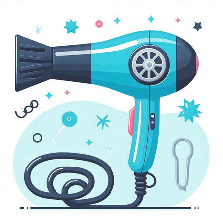 Hair dryer. Vector illustration in flat cartoon style on white background.のイラスト素材