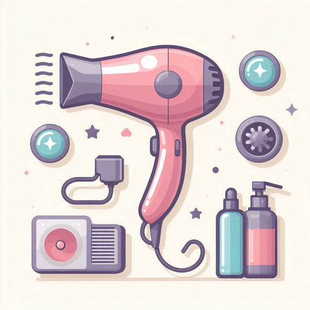 Hair dryer and hairdresser tools. Vector illustrationのイラスト素材