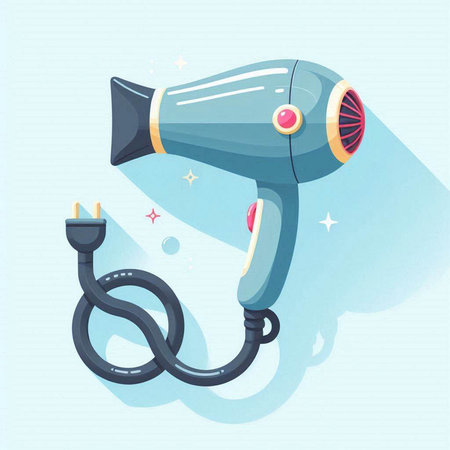 Hairdryer. Vector illustration in flat style on blue background.のイラスト素材