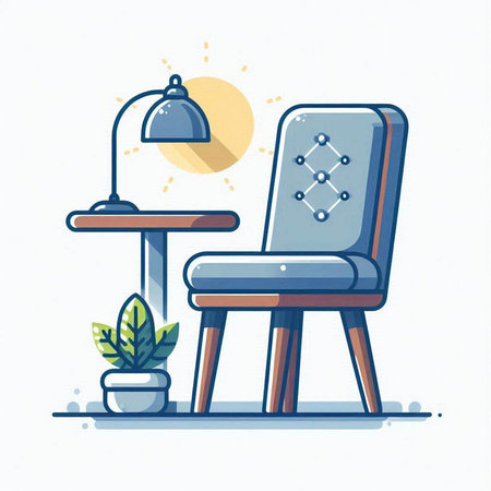 Vector illustration of modern armchair with table lamp on white background.のイラスト素材