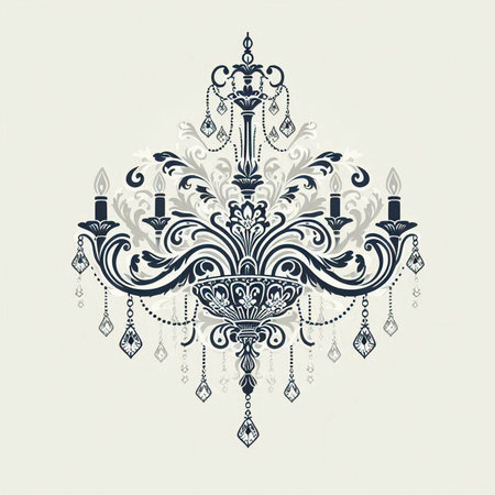 Vintage chandelier. Vector illustration. Patterned background.のイラスト素材