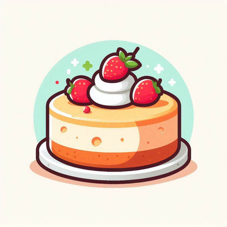 Strawberry Cheesecake. Cute Cartoon Style Vector Illustrationのイラスト素材