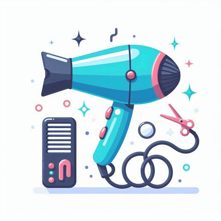 Hairdryer and hairdresser tools. Vector illustration.のイラスト素材