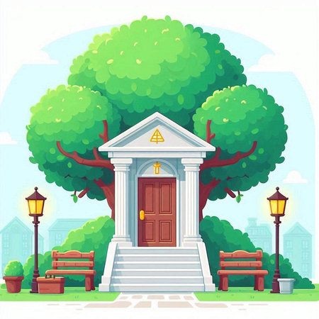 Old building in the park. Vector illustration in flat cartoon style.のイラスト素材