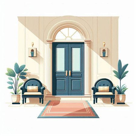 Elegant living room interior. Vector illustration in flat style.のイラスト素材