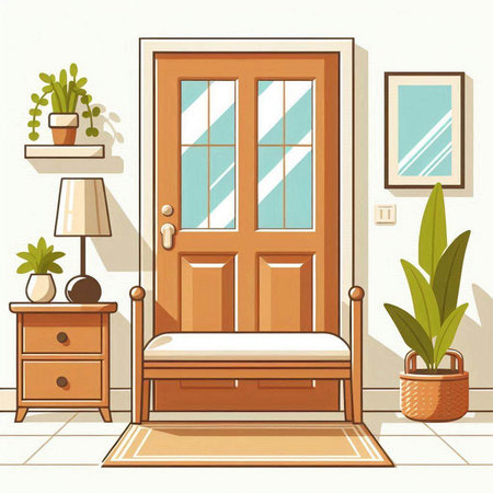 Interior of a bedroom with a bed and a wardrobe. Vector illustrationのイラスト素材