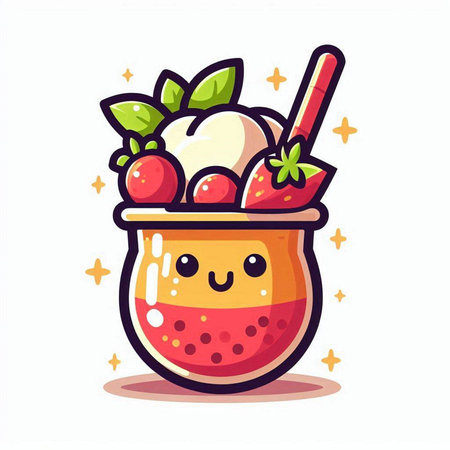 Strawberry smoothie in cartoon style. Vector illustration on white background.のイラスト素材