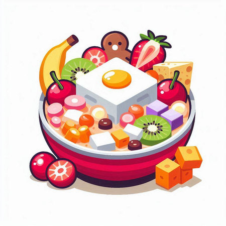 Fruit salad in a bowl. Vector illustration of a healthy food.のイラスト素材