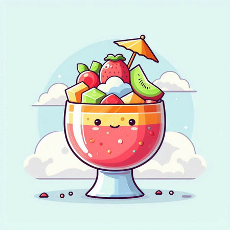 Fruit salad in a glass. Vector illustration in cartoon style.のイラスト素材