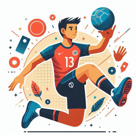 Soccer player kicks the ball. Vector illustration in flat style.のイラスト素材