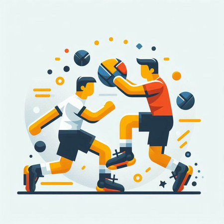 Vector illustration of two soccer players fighting in the match. Flat style designのイラスト素材