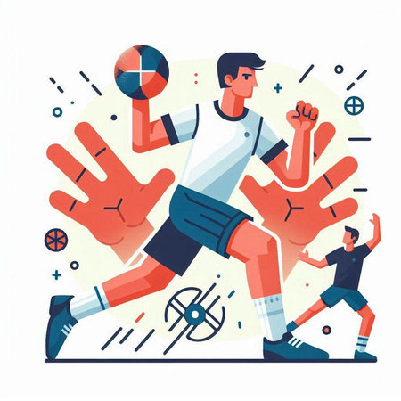 Soccer player in action. Vector illustration in flat cartoon style.のイラスト素材