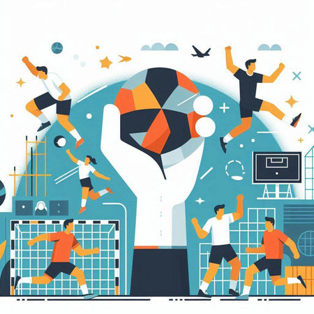 Soccer or football players in action. Flat style vector illustration.のイラスト素材