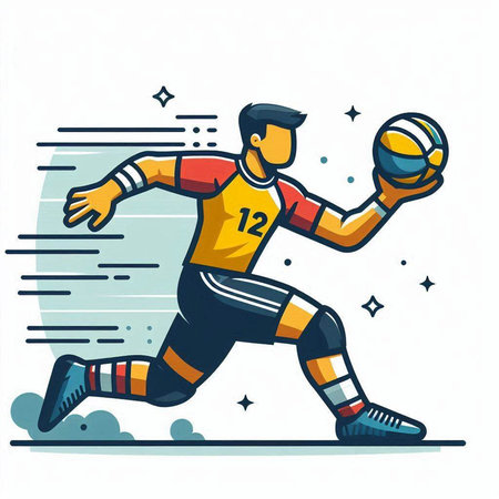 Handball player with ball. Sport vector illustration in cartoon style.のイラスト素材
