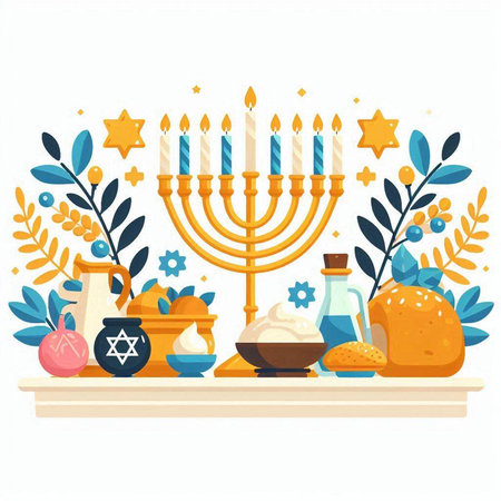 Jewish holiday Hanukkah. Vector illustration in flat style.のイラスト素材