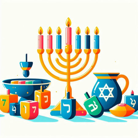 Vector illustration of Jewish holiday Hanukkah with menorah and candlesのイラスト素材