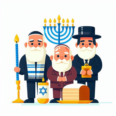 Jewish holiday of Hanukkah. Menorah, menorah and candles. Vector illustration.のイラスト素材