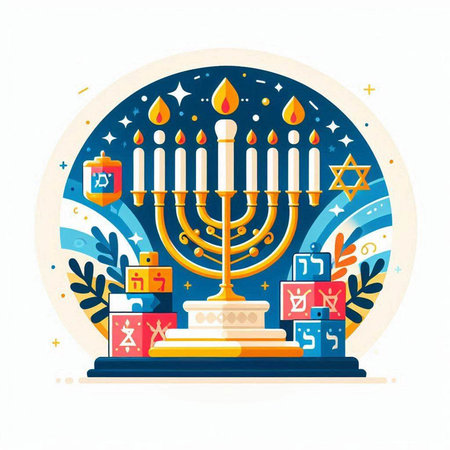 Vector illustration of Jewish holiday Hanukkah with menorah and candles.のイラスト素材