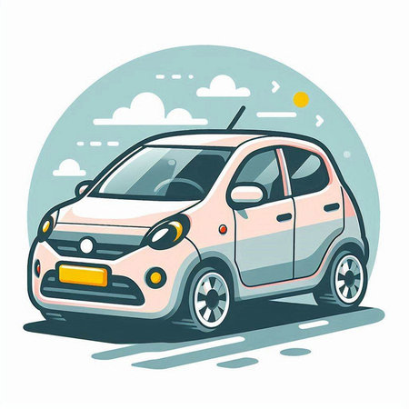 Modern car on the road. Vector illustration in flat cartoon style.のイラスト素材