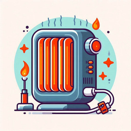 Vector illustration of a modern electric heater in a flat style on a light background.のイラスト素材