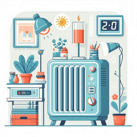 Vector illustration in flat style with a retro radio in a room.のイラスト素材