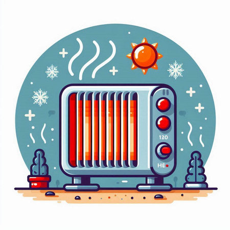 Illustration of heating radiator on the background of the winter landscape.のイラスト素材