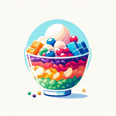 Colorful vector illustration of a glass bowl full of candies.のイラスト素材