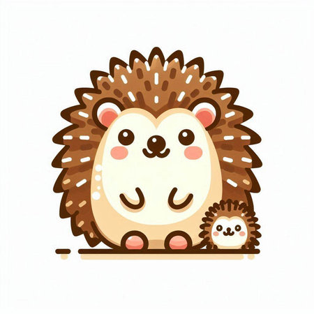 Cute hedgehog and baby hedgehog on white background. Vector illustration.のイラスト素材