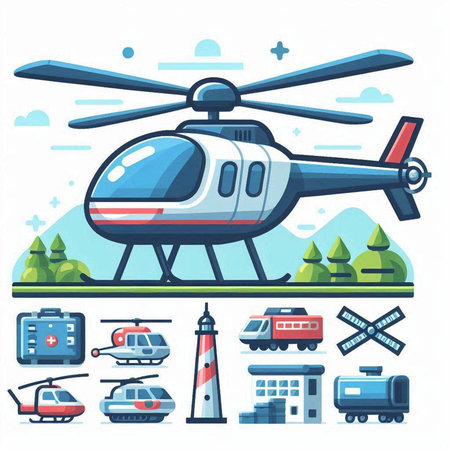Helicopter vector illustration. Helicopter transport flat design concept.のイラスト素材