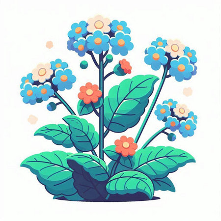 Illustration of a bunch of blue flowers on a white background.のイラスト素材